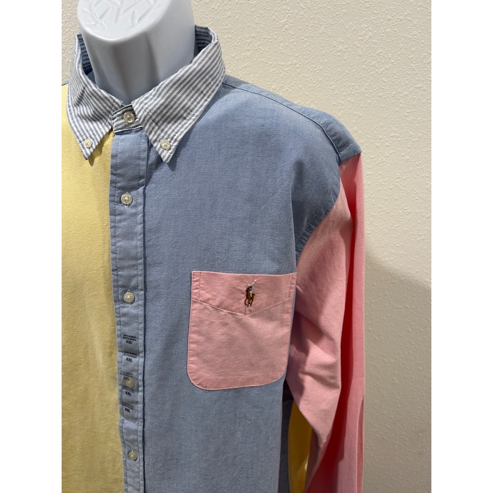 Polo Ralph Lauren Mens XXL Colorblock Oxford Button Down Shirt Pastel Multi NEW - Picture 2 of 13